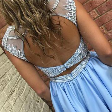 Open Blue Cap Sleeve Soop Short Cheap Homecoming Dresses en ligne, CM564