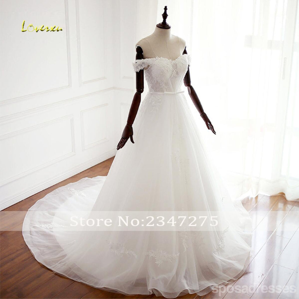 Unique Off Shoulder Lace A line Wedding Bridal Dresses, Custom Made Wedding Dresses, Affordable Wedding Bridal Gowns, WD260