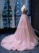 V Neck Peach Rhinestone Beaded Long Evening Prom Dresses, Evening Party Prom Dresses, 12242