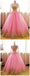 Long Sleeves Gold Lace Pink Skirt A-line Long Evening Prom Dresses, Cheap Sweet 16 Dresses, 18415