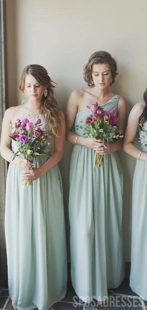 One Shoulder Chiffon Sage Bridesmaid Dresses Online, WG784