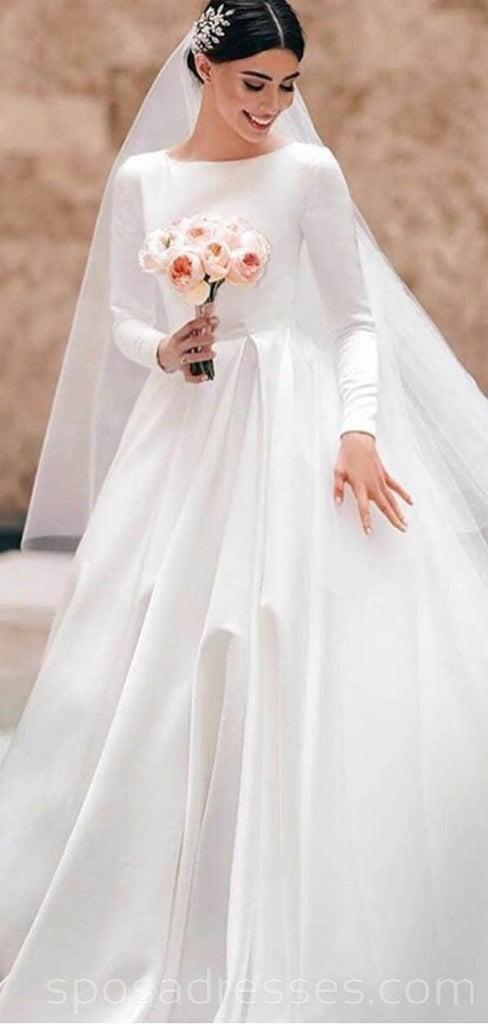 Long Sleeves A-line Long Wedding Dresses Online, Cheap Bridal Dresses, WD542