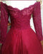 Off-Shoulder-Dark Red Langarm Lace A-line Langen Abend Prom Kleider, 17470