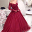 Off-Shoulder-Dark Red Langarm Lace A-line Langen Abend Prom Kleider, 17470