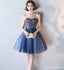 Navy Blue See Through Homecoming Prom Dresses, Affordable Corset Back Short Party Prom Dresses, Perfect Homecoming Dresses, CM234