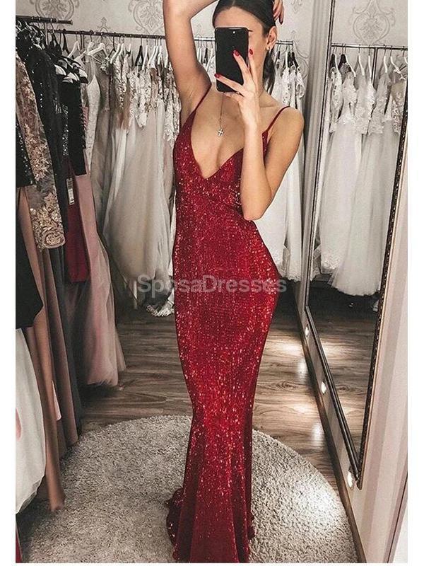 Sexy Backless Spaghetti Straps Mermaid Red Mermaid Long Prom Dresses, Evening Party Prom Dresses, 12314