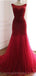 Mermaid See Through Red Long Evening Prom Dresses, Cheap Custom Party Prom Dresses, 18598