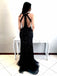 Sexy Deep V Neck Black Rhinestone Mermaid Floor Length Custom Long Evening Prom Dresses, 17372