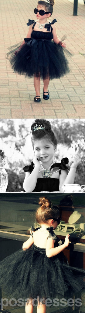 Cool Black Tulle Little Girl Dresses, Acessível Flower Girl Dresses, Vestido Preto, FG044