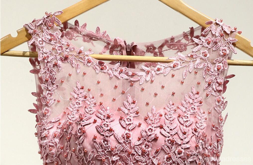 Dusty Pink Lace Beaded See Through Homecoming Prom Dresses, Affordable Short Party Prom Dresses, Perfect Homecoming Dresses, CM267