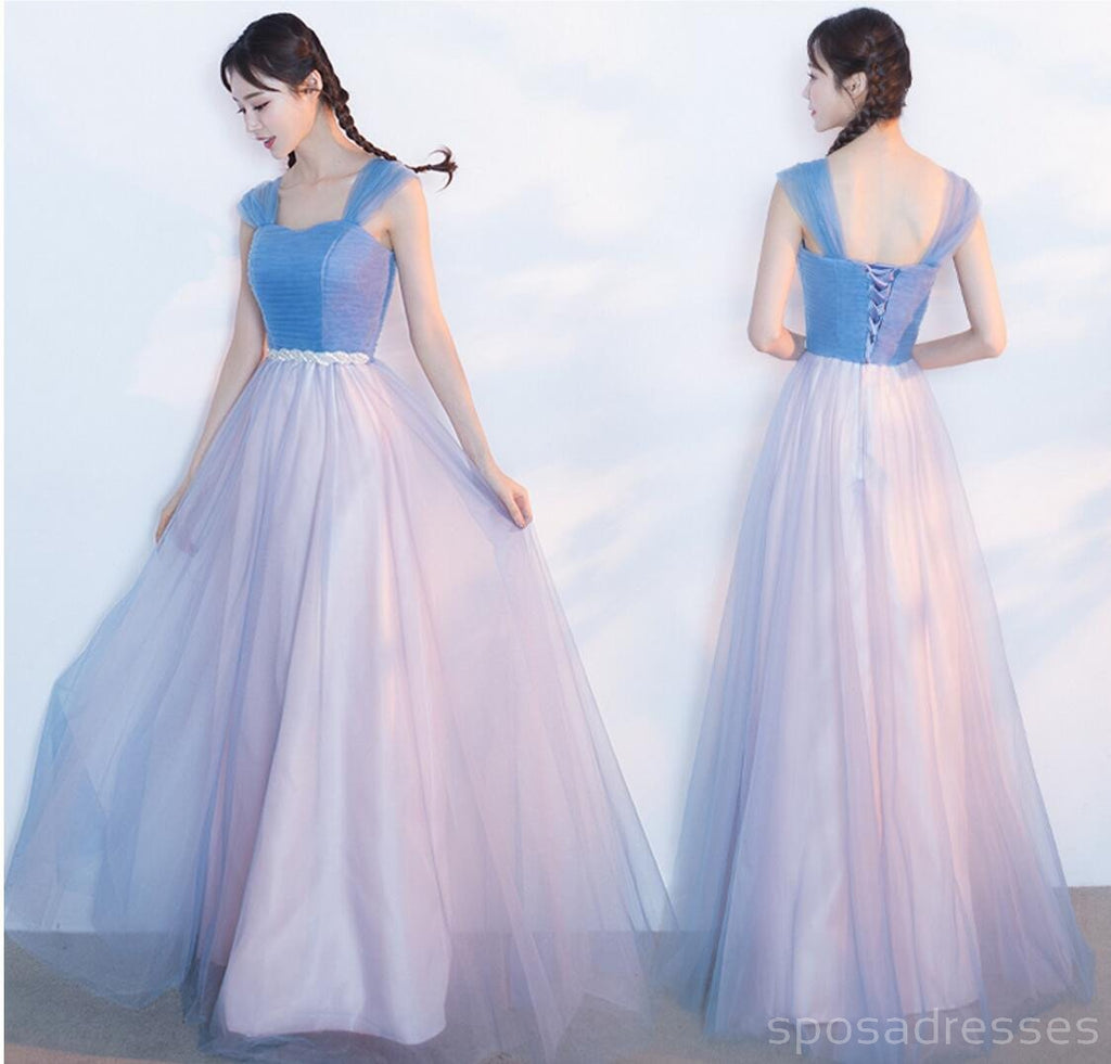 Mismatched Affordable Blue and Pink Tulle Long Bridesmaid Dresses, BD016