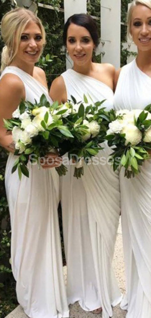 One Shoulder Off White Long Bridesmaid Dresses Online, Cheap Dresses, WG708