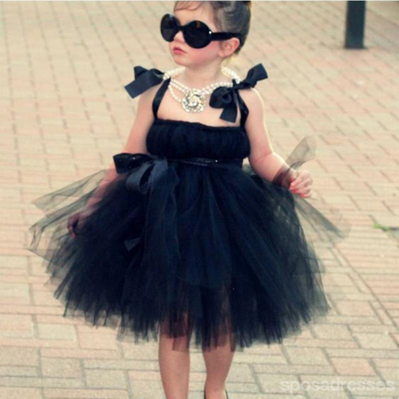 Cool Black Tulle Little Girl Dresses, Acessível Flower Girl Dresses, Vestido Preto, FG044