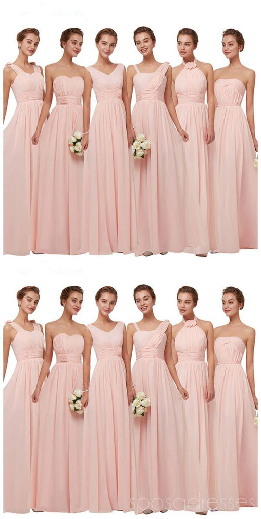 Chiffon Blush Pink Floor Length Mismatched Cheap Bridesmaid Dresses , WG520