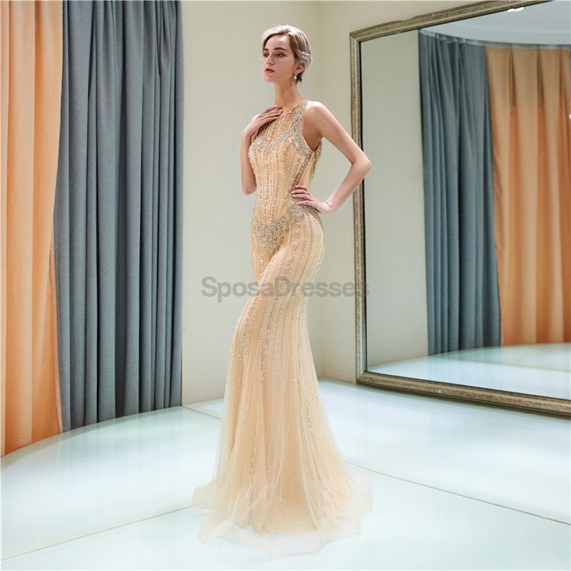 Vestidos de fiesta de noche de sirena con cuentas de diamantes de imitación con cuentas, vestidos de fiesta de noche, 12043