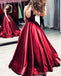 Sexy Backless Satin Bateau A line Long Custom Evening Prom Dresses, 17432