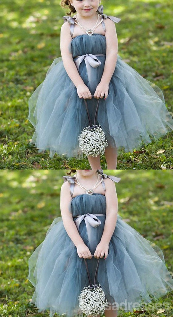 Staubige blaue Pix Ballettröckchenkleider, Tüllblumenmädchenkleider, preiswerte kleine Mädchenkleider für die Hochzeit, FG046