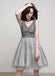 V Neck Grey Sequin Beaded Cheap Homecoming Dresses Online, Robes de bal courtes pas chères, CM763