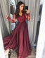 Long Sleeve Lace Maroon Side Slit Uma linha Long Evening Prom Dresses, Popular Cheap Long Custom Party Prom Dresses, 17336