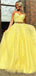 Sexy Two Pieces Yellow Lace Evening Prom Dresses, Evening Party Prom Dresses, 12142