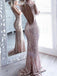 Sexy Open Back Rose Gold-Pailletten Langen Abend Prom Kleider, 17485