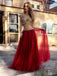 Duas peças sexy fora do ombro Gold Lace Dark Red Skirt Tulle Length Length Custom Long Evening Prom Dresses, 17373