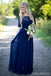 1/2 Long Sleeves Navy Lace Long Bridesmaid Dresses Online, WG789