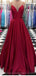 Simple Dark Red A-line Long Evening Prom Dresses, Cheap Custom Party Prom Dresses, 18589