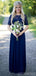 1/2 Long Sleeves Navy Lace Long Bridesmaid Dresses Online, WG789