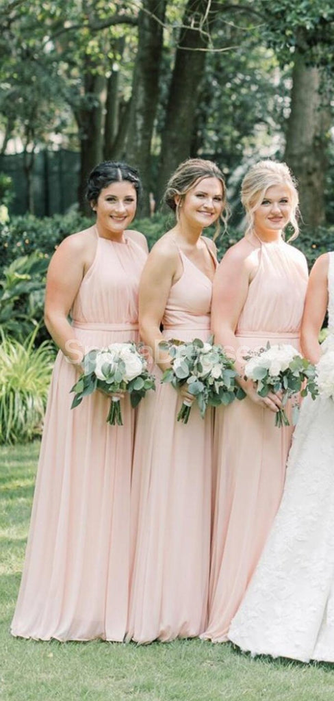 Mismatched Blush Pink Chiffon Long Bridesmaid Dresses Online, WG713