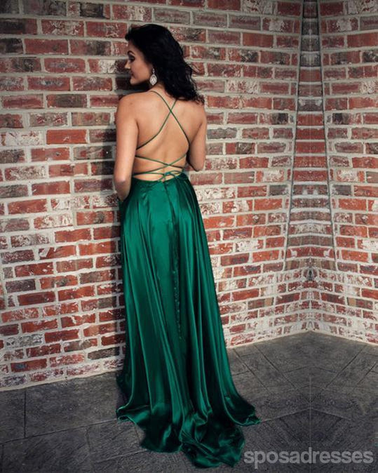 Sexy Esmeralda Halter Verde Backless Side Slit Long Evening Prom Dresses, 17508