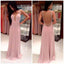 Simple Pink A-Line Backless V-neck Long Prom Dresses Online,Dance Dresses,12635