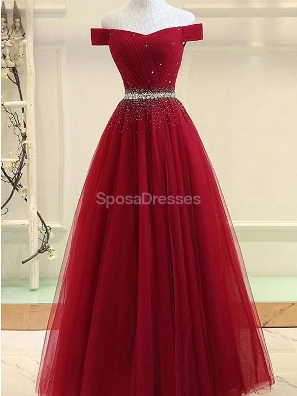 Off Schulter Strass Perlen Rot Lange Abend Prom Kleider, Abend Party Prom Kleider, 12317