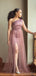 One Shoulder Dusty Pink Slit Long Bridesmaid Dresses Online, WG790