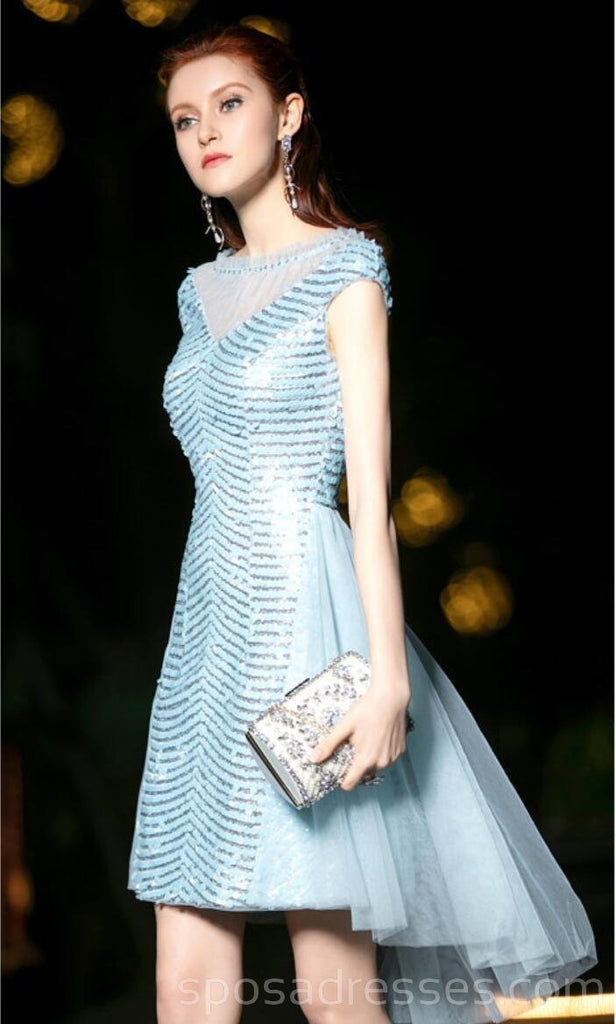 Tiffany Blue Sequin Cap-Sleeves Cheap Homecoming Dresses Online, Cheap Short Prom Dresses, CM765