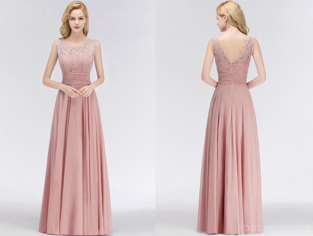 Lace Blush Pink Bodenlänge Nicht übereinstimmende Chiffon Brautjungfernkleider Online, WG543