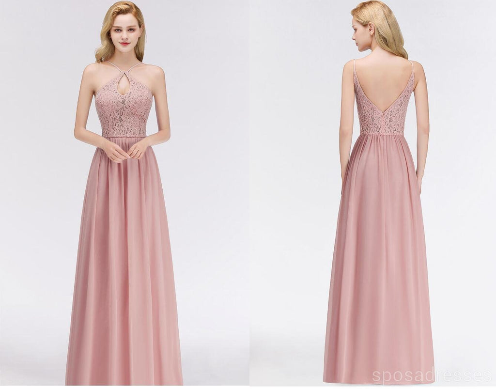 Lace Blush Pink Bodenlänge Nicht übereinstimmende Chiffon Brautjungfernkleider Online, WG543