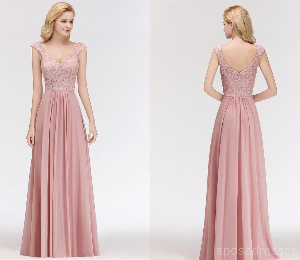 Lace Blush Pink Floor Length Mismatched Chiffon Bridesmaid Dresses Online, WG543