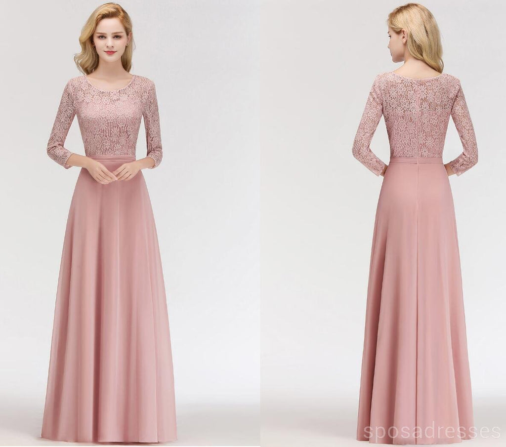 Lace Blush Pink Bodenlänge Nicht übereinstimmende Chiffon Brautjungfernkleider Online, WG543