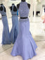 Sexy Open Back Two Pieces Lilac Halter Beading Custom Long Evening Prom Dresses, 17376