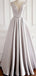 Sexy V Neck Grey Long Evening Prom Dresses, Cheap Custom Party Prom Dresses, 18607