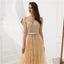 Cowl See Through Gold Beaded A-line Evening Prom Vestidos, Fiesta Vespertina De Fiesta De Graduación, 12093