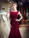 Scoop Dark Red Beaded Mermaid Evening Prom Dresses, Evening Party Prom Dresses, 12062