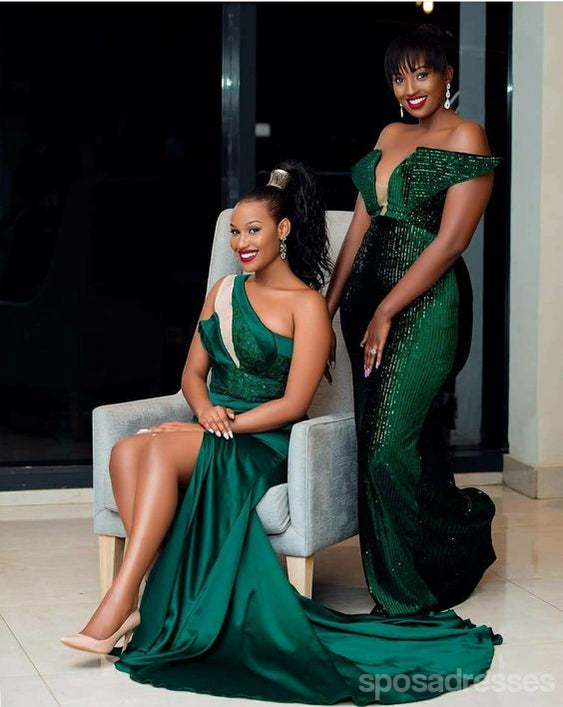 Sexy Mermaid Green Side Slit Cheap Maxi Long Bridesmaid Dresses,WG1695