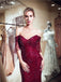 Off Shoulder Dark Red Beaded Mermaid Evening Prom Dresses, Evening Party Prom Dresses, 12064