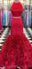 Dos piezas Halter Red Mermaid vestidos de fiesta largos de noche con bolsillos, vestidos de fiesta baratos y personalizados, 18604