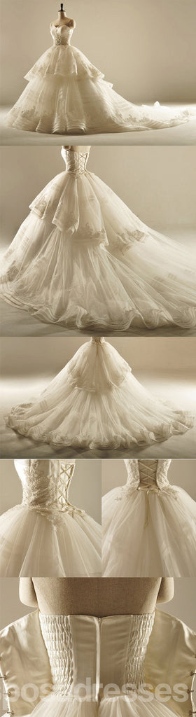 Grand Sweetheart Lace Hem Skirt Long Wedding Dresses, Custom Made Wedding Dresses, Affordable Wedding Bridal Gowns, WD229