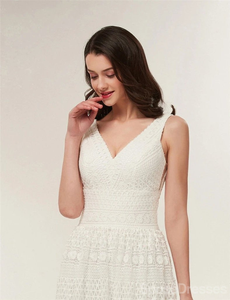 V Neck Lace Cheap Boho Wedding Dresses, Cheap Wedding Gown, WD708