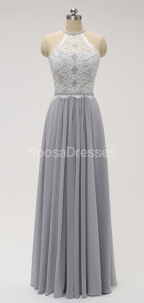 Halter Lace Long Chiffon Grey Φθηνά φορέματα παράνυμφων σε απευθείας σύνδεση, WG583