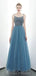 Spaghetti Straps Dusty Blue Cheap Evening Prom Dresses, Evening Party Prom Dresses, 12176